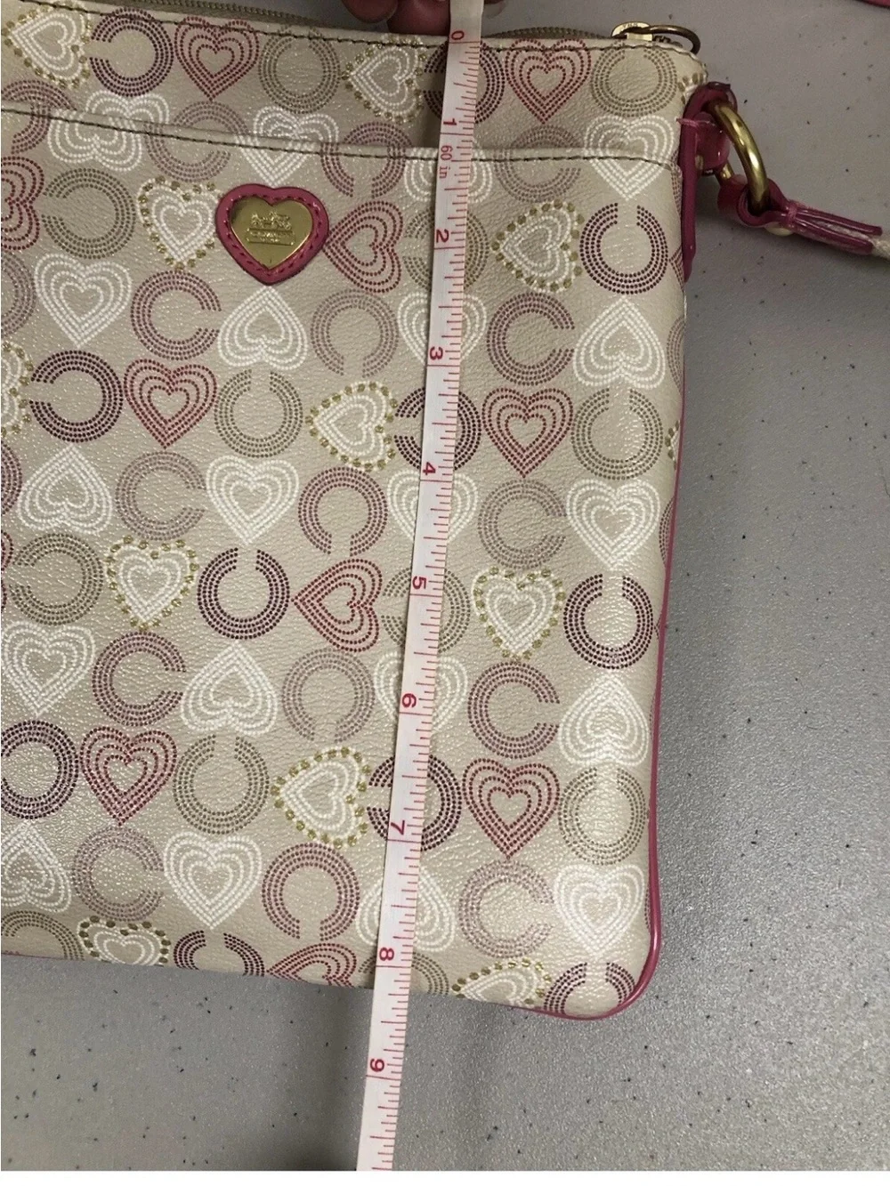Y2K Coach Signature Logo Pink Hearts Crossbody Shoulder Bag Purse